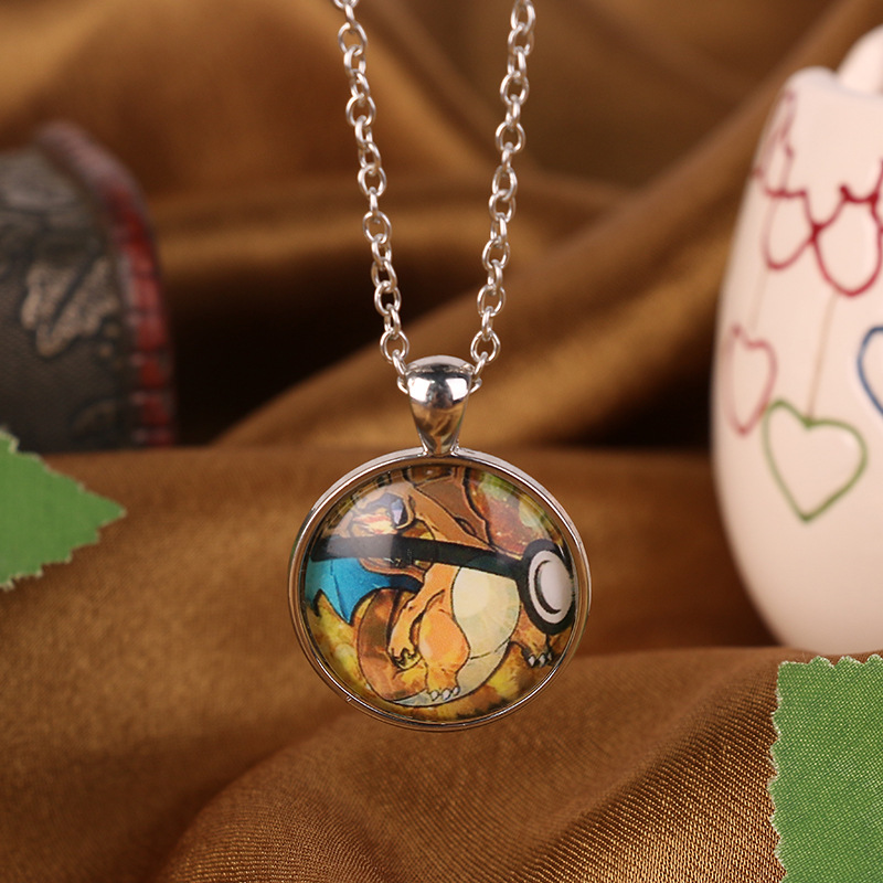Pokemon Charizard Dragon Necklace Pendant Time Gem Colorful Chain Jewelry detail image 7