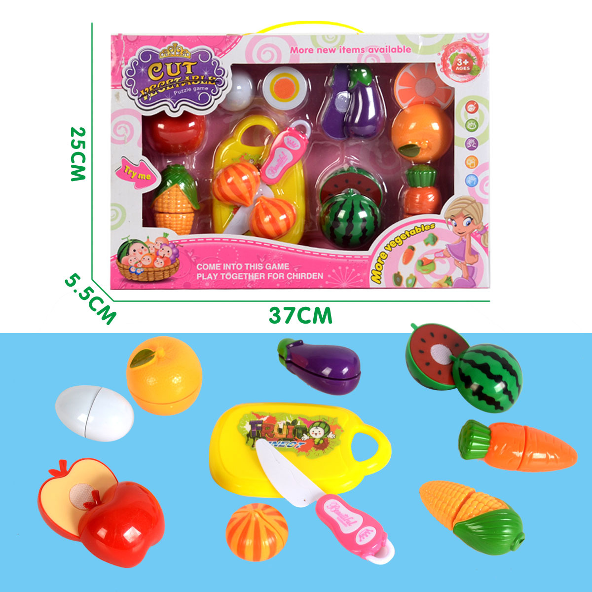 Kid's Early Learning Toy Vegetables and Fruit Cut (Gift box)