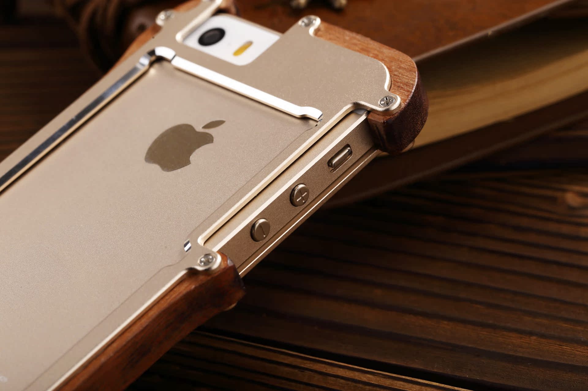 R-Just Light Slim Timber Aluminum Metal Wood Bumper Case Cover for Apple iPhone 5S/5/SE