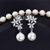 Fashionable elite zirconium from pearl, earrings, Korean style, flowered, wholesale