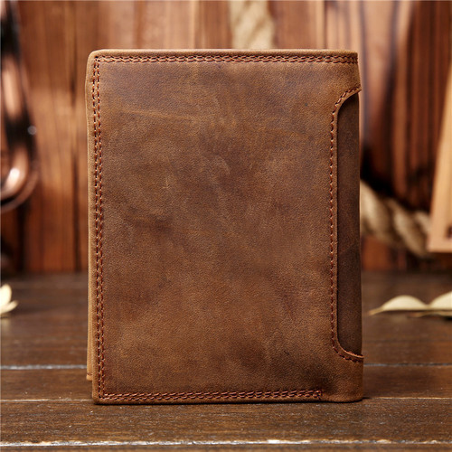 566 Foreign Trade Men's Genuine Leather Vertical Wallet Crazy Horse Wallet Trendy First Layer Cowhide Wallet Retro Style Student Wallet