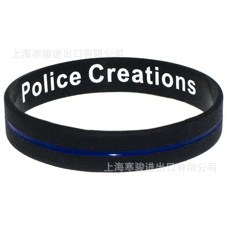 Thin Blue Line Police Creations 硅胶手环 蓝色线 手腕带