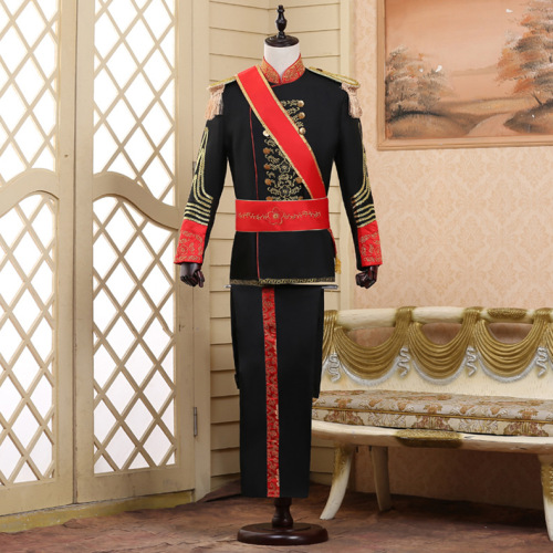 men's jazz dance suit blazers European Grand Marshal palace military performance costume black white European stage drum and honor guard team uniform