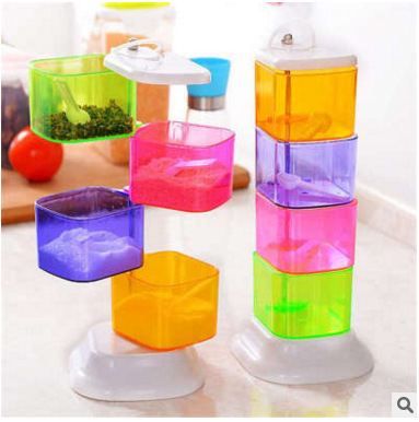 Home kitchen Commodity Seasoning box Four piece suit 360 colour Caster Rotary Cruet Modular assembly