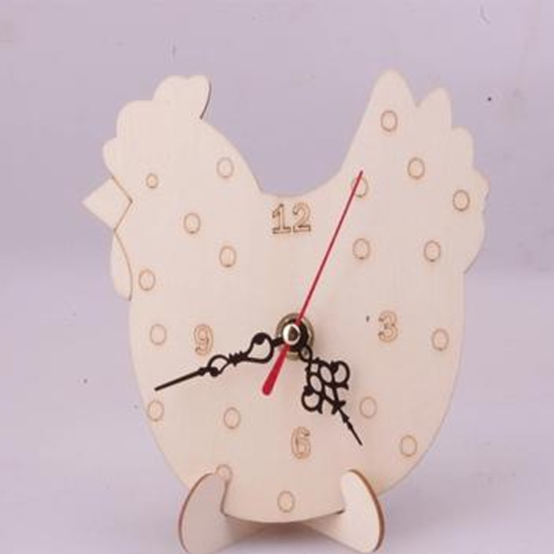 创意实木DIY鸡钟表木质工艺品带支架白坯底质卡通木挂钟 厂家直供