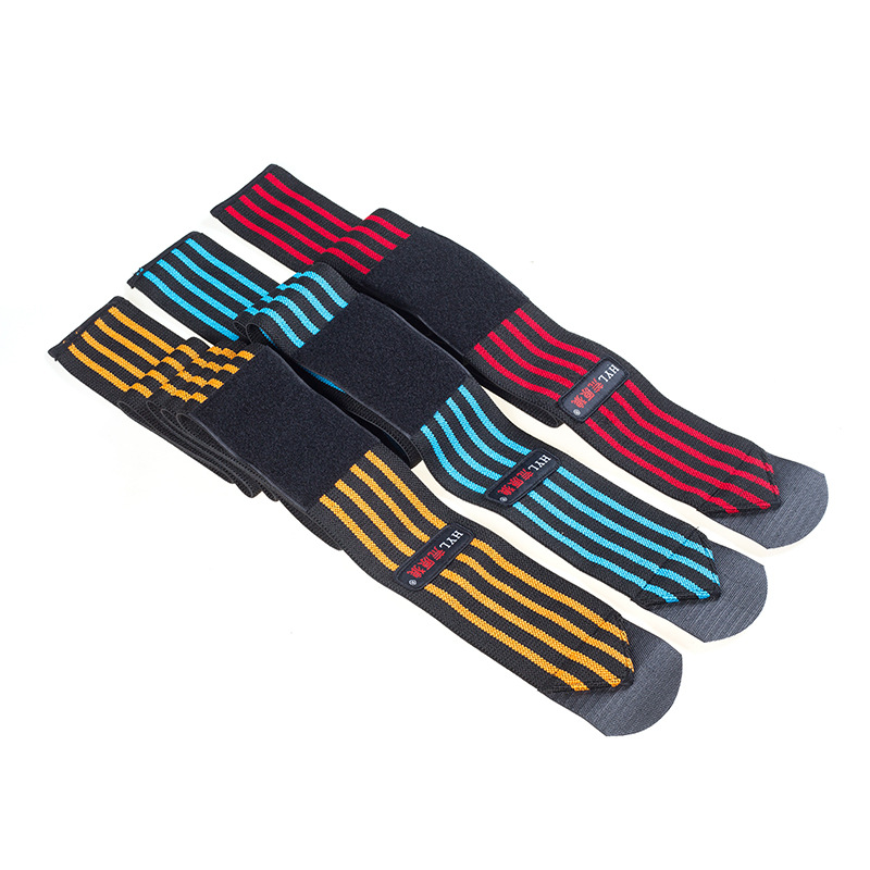 运动绷带护膝条纹举重缠绕加压护腿健身训练篮球膝盖绑带护具批发