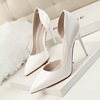 Korean fashion simple thin heel high heel patent leather shallow mouth pointed hollow sexy thin high heel single shoe