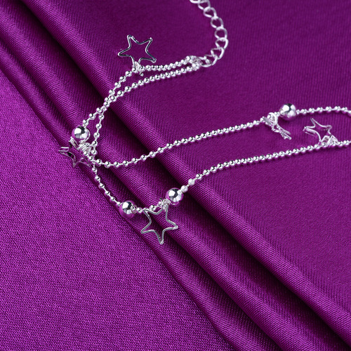 Hot Selling Silver Anklet Korean Style Fashion Hypoallergenic Women's Double Layer Star Bracelet Silver Foreign Trade Color Preserving Jewelry Wholesale