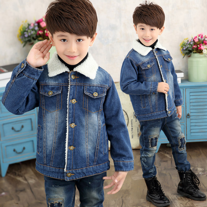 2019兒童外套冬款中大童男童韓版牛仔外套羊羔毛加厚童外套批發