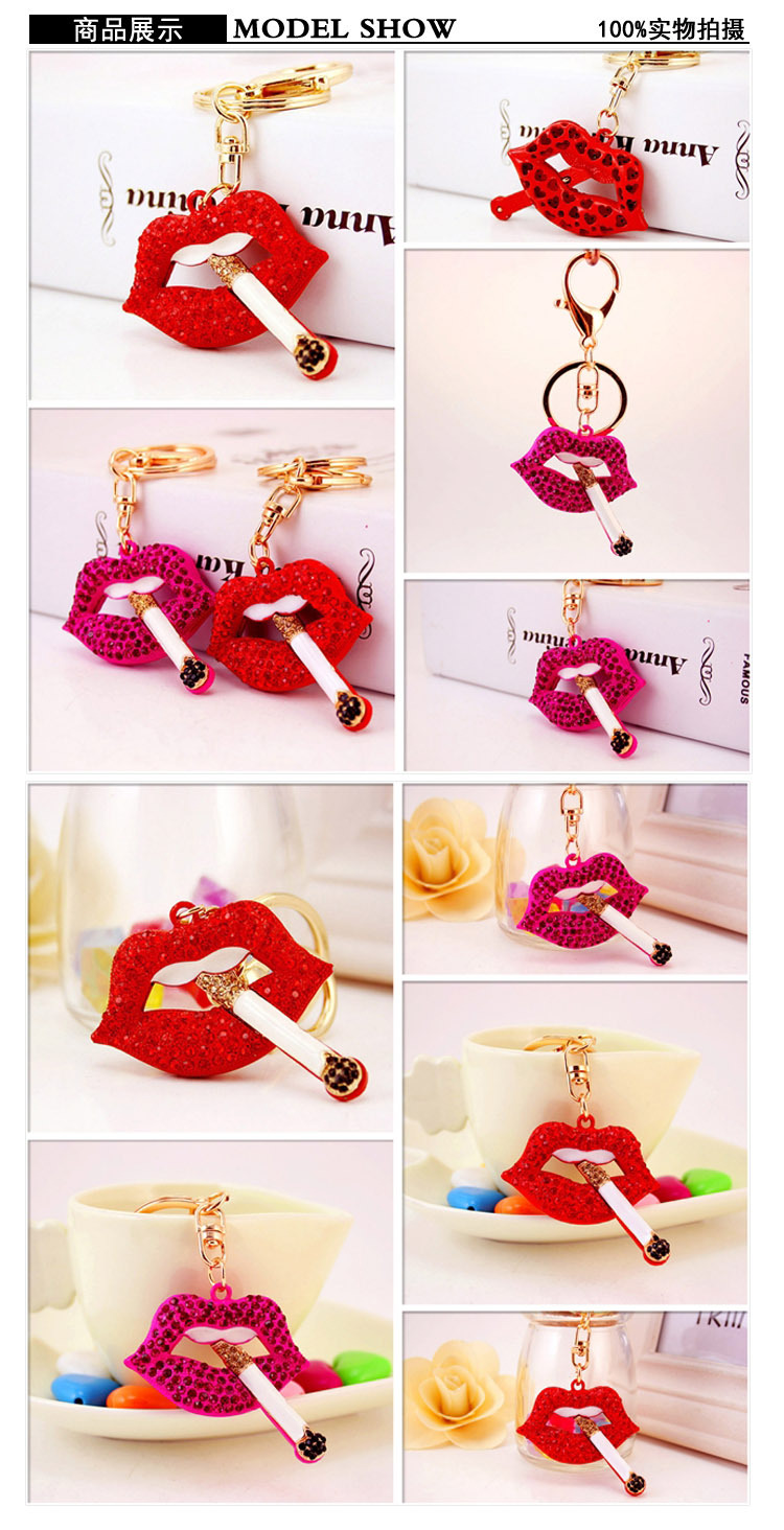 45g Weight Alloy, Metal Material Lips Pattern Unisex Gender Rose Red, Red Color Craft Small Gift Cigarette Red Lip Ladies Metal Pendant Mouth Keychain 无