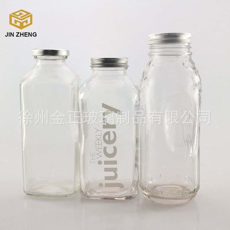 厂家供应简约款550ml四方型螺口果汁/饮料/泡茶/奶茶玻璃瓶