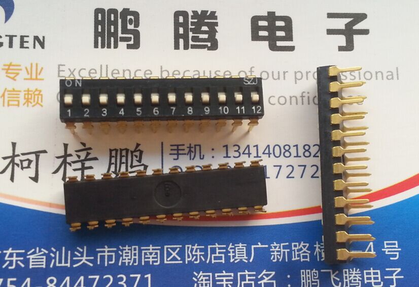 进口日本SZJ DIG-12H 12位拨码开关 拨动直插12P 2.54间距 平拨