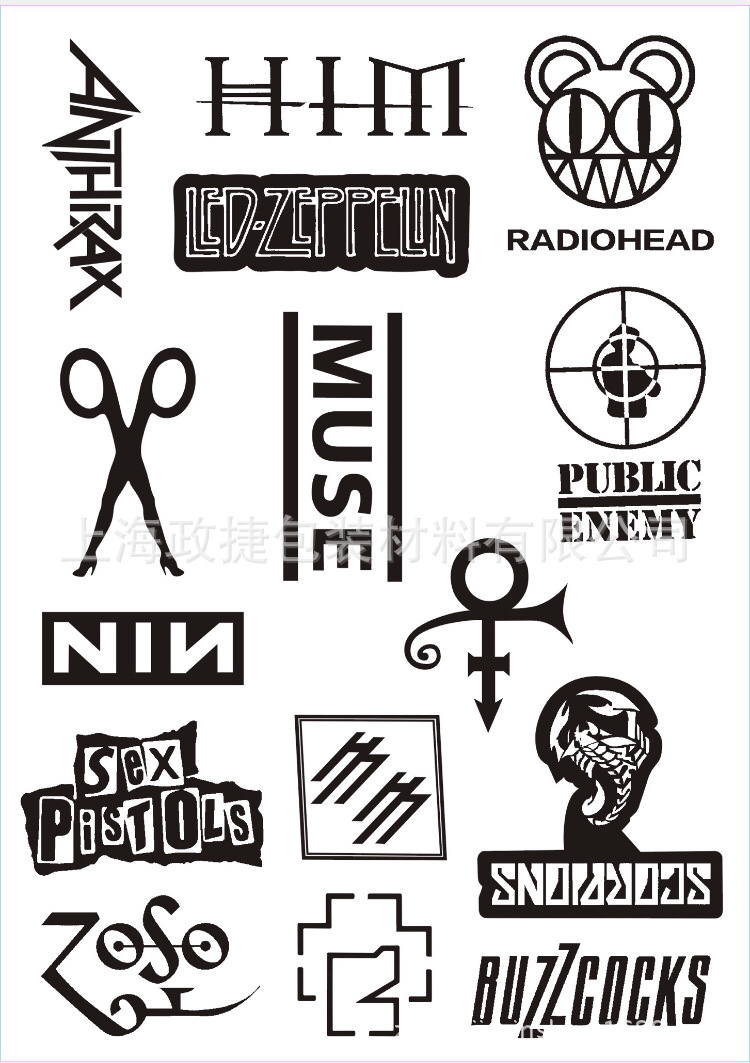 黑白乐队摇滚大贴纸行李箱贴纸个性潮牌旅行箱贴纸防水吉他贴纸A4