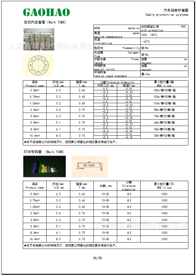 空白內齒套管、標識管、號碼管