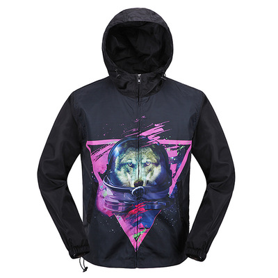 ebay Quick sell through autumn and winter 3D printing Space Dog animal zipper man Hooded Windbreaker waterproof Pizex