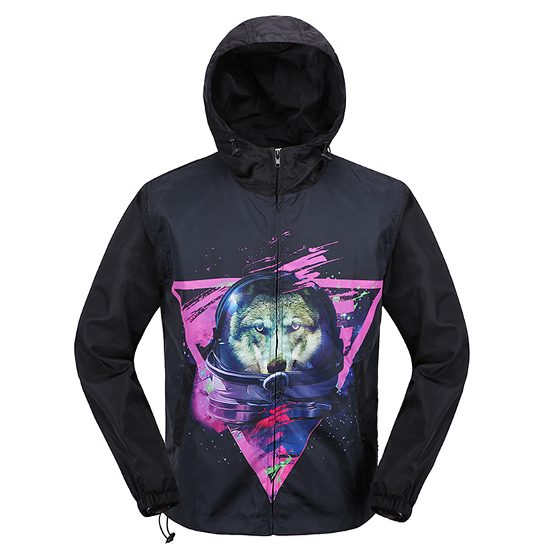ebay Quick sell through autumn and winter 3D printing Space Dog animal zipper man Hooded Windbreaker waterproof Pizex