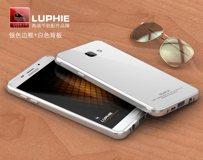 Luphie Aircraft Aluminum Metal Frame 9H Tempered Glass Back Cover Case for Samsung Galaxy A7 (2016) A7100