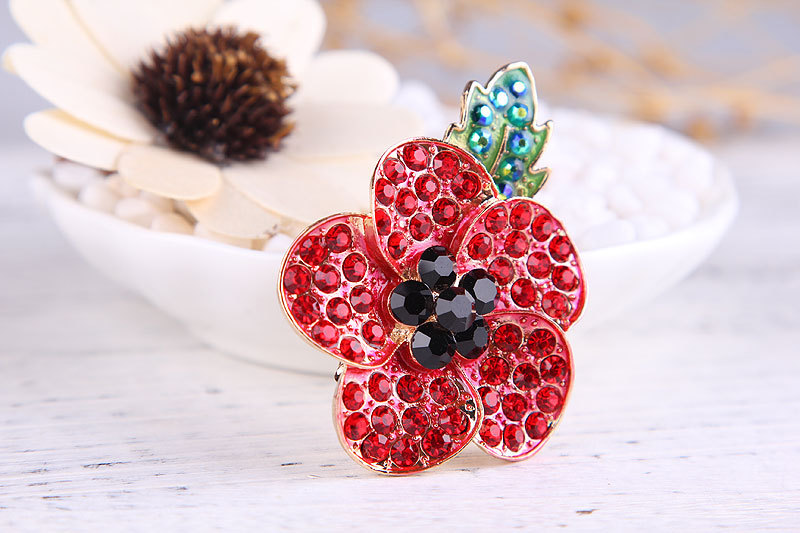 Spilla fiore di papavero con strass elegante spilla rossa donna_voghion.com