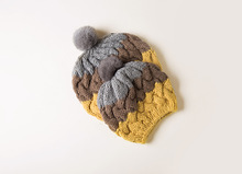 日本原单 手工编织羊毛针织贝雷帽子 兔毛球亲子帽儿童时尚保暖帽