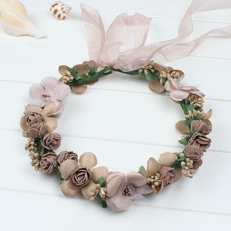 泡沫花丝带花环套装 咖啡色 2