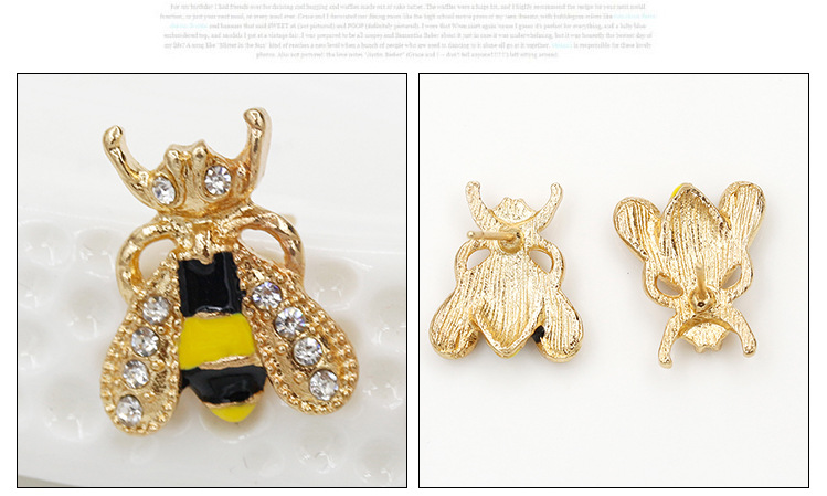 Grenz Überschreitende Exklusive Europäische Und Amerikanische Mode Niedliche Eingelegte Strass Ohrringe Ohrringe Farbe Glasur Tropföl Eingelegte Kleine Bienen Ohrringe display picture 5