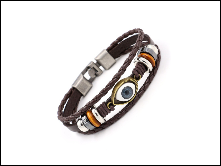 Nouveau Rétro Bleu Yeux Perlée Bovins De Bracelet En Cuir Hommes Et Femmes De Mode Bracelet D'envies   Les Produits Stables display picture 5