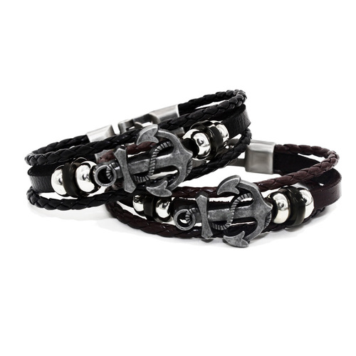 Anchor Branch Factory Direct Sales Cowhide Anchor Bracelet European and American Punk Retro Hand Jewelry Anchor Bracelet for Men