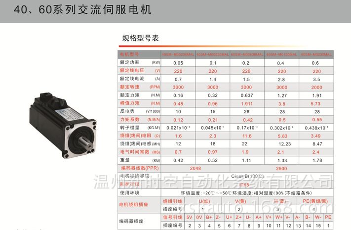 40、60系列交流伺服电机规格型号表