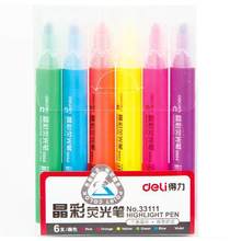 得力33111荧光笔学习阅读重点圈划标记笔六色装彩色记号笔厂价