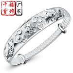 民族风复古首饰龙凤镯福字手环推拉银手镯手工珠宝展会银饰批发