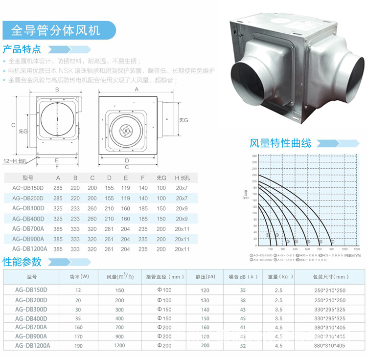 airgone/艾高新风系统分体管道换气扇