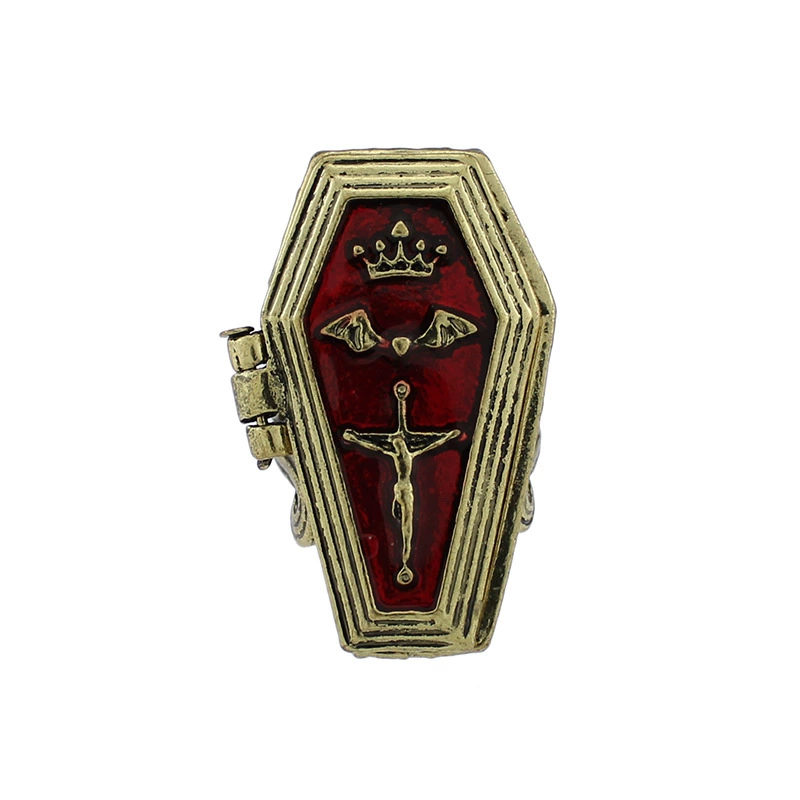 ПRetro ring unisex, European punk coffin design, bronze or antique-silver plating