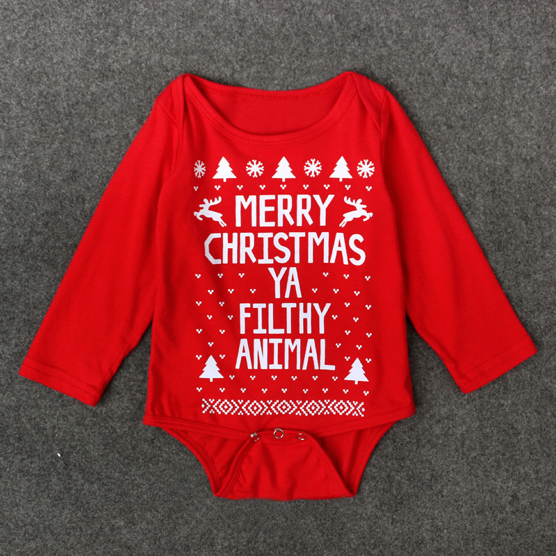 Children's Christmas jumpsuit boys and girls letter short sleeve Christmas suit_voghion.com