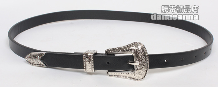 Fashion Double Head Carved Silver Buckle Thin Belt Wholesale display picture 1
