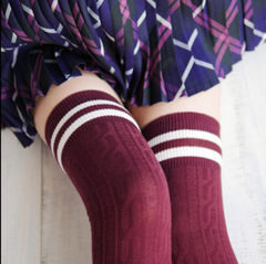 Foreign trade Japanese student thigh high knee socks for women, extra long twist Mori women's two-bar long socks, pile socks, high socks