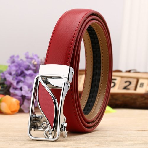 Factory direct sale women's genuine leather belt casual and versatile double-sided two-layer cowhide pebbled pattern automatic buckle belt