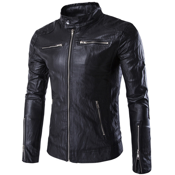 Aowofs high quality leather collar British motorcycle leather punk leather jacket spot