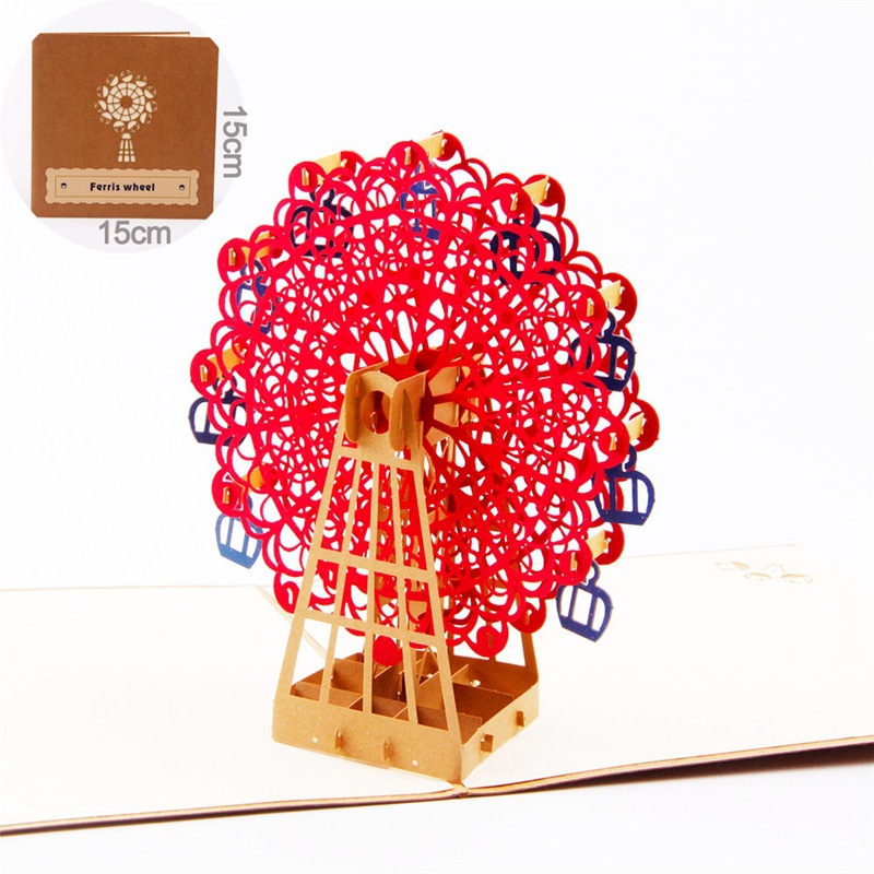 Birthday Creative3 D Greeting Cards Handmade Cards Postcards Blessings Message Cards Retro Ferris Wheel Paper Sculpture