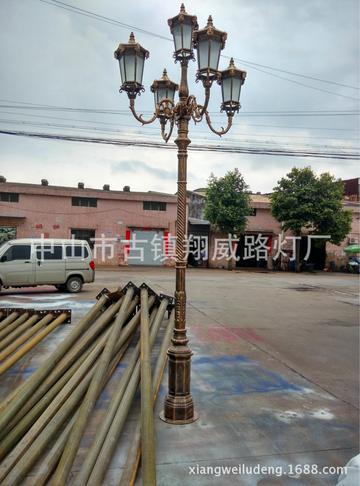 [翔威]翻沙铝浇铸铝狮子头3.5米5头庭院灯　景观灯　小区灯　|ms