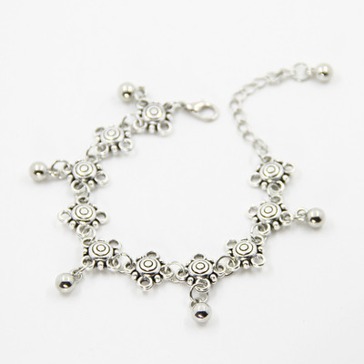 歐美外貿飾品秀場複古銀金屬網狀花型流蘇戒指腳鏈手鏈女 CA035