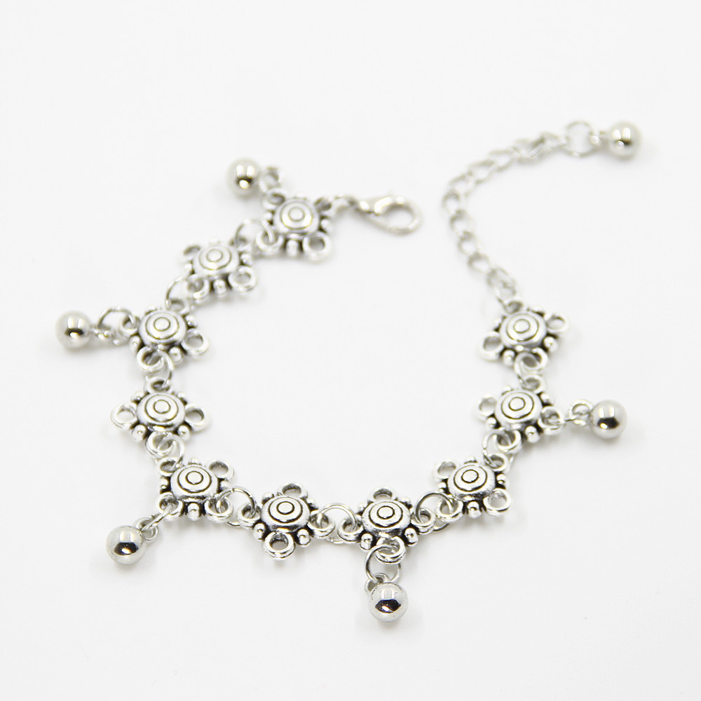 歐美外貿飾品秀場複古銀金屬網狀花型流蘇戒指腳鏈手鏈女 CA035