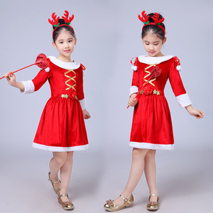 Christmas children girls xmas party clothing Christmas gift costumes stage performance photos shooting xmas dress for girls