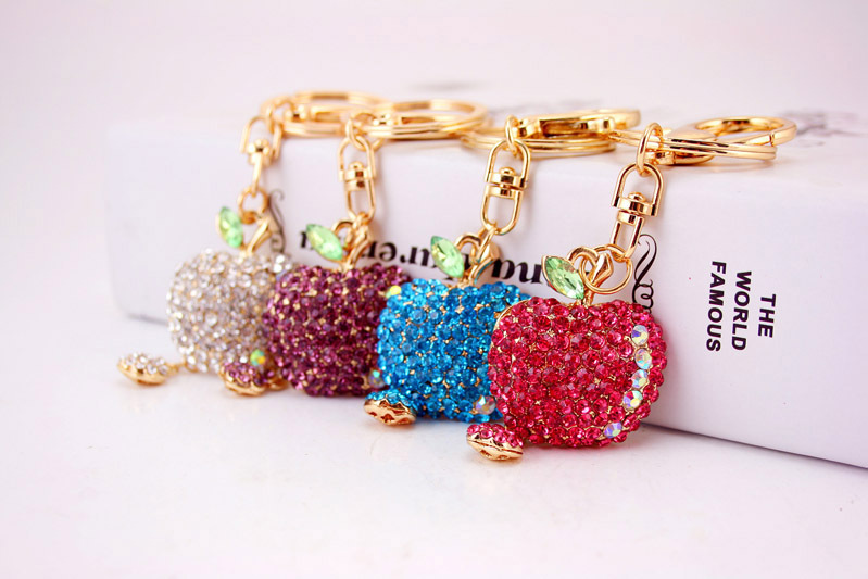 26g Weight Alloy, Metal Material Heart Pattern Unisex Gender White, Pink, Purple, Blue Color Cute Diamond-studded Small  Keychain 2