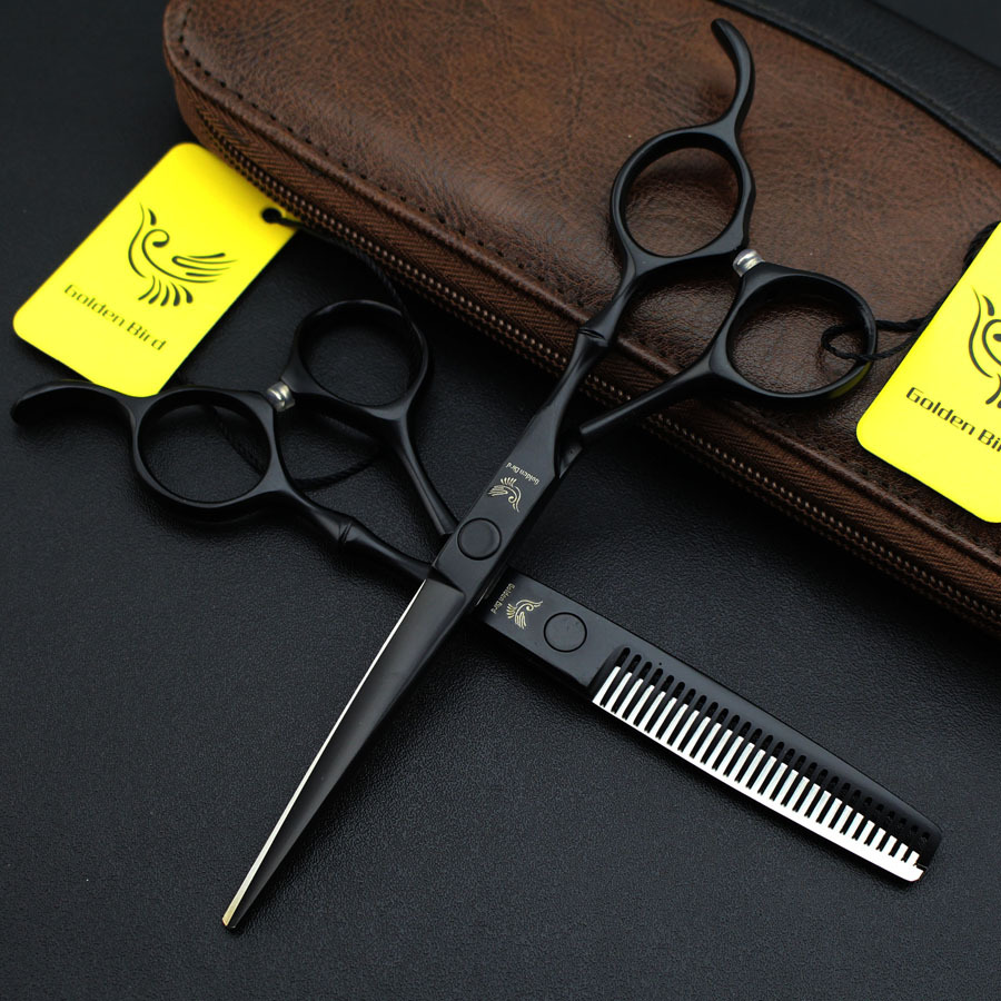 金翎鸟 6.0寸 黑色烤漆 竹节柄美发剪刀 理发剪 平剪牙剪 刘海剪