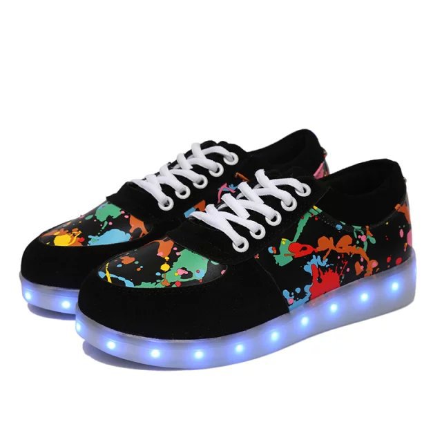 Factory direct supply colorful 11 mode colorful luminous shoes LED lights USB charging men and women couples style graffiti sneakers_voghion.com