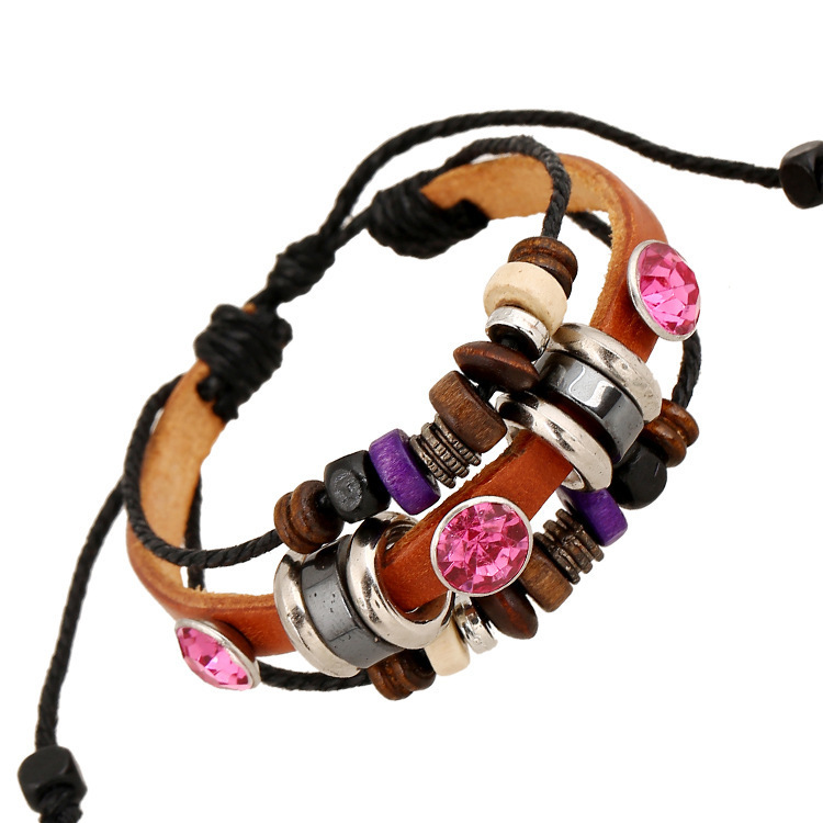 Hot Selling elegant rhinestone beaded bracelet Japanese and Korean popular jewelry multi-layer hand-woven leather bracelet wholesale