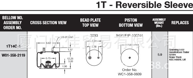 美国FIRESTONE气动隔振器WC1-358-0609 美国FIRESTONE气囊缓冲器