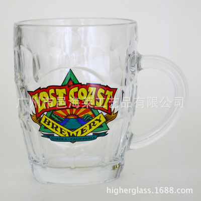 定制批發啤酒促銷廣告高白料帶把柄超大菠蘿紮啤酒杯500ml300ml