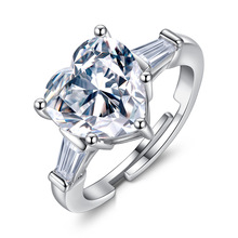 新款韓版時尚飾品 創意心形鋯石戒指同款開口戒指 女士情人節禮物