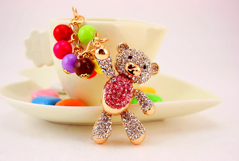 49g Weight Travel Occasion Alloy, Metal Material Doll Pattern Unisex Gender Pink, Purple, Red, Blue, Peach Color Korean  Creative Cute Diamond Cartoon Bear Car Keychain 8
